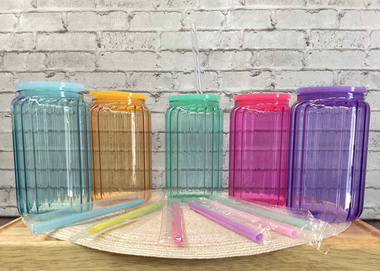 Colorful Glass Beer Can Mug: 16 oz with Lid & Straw
