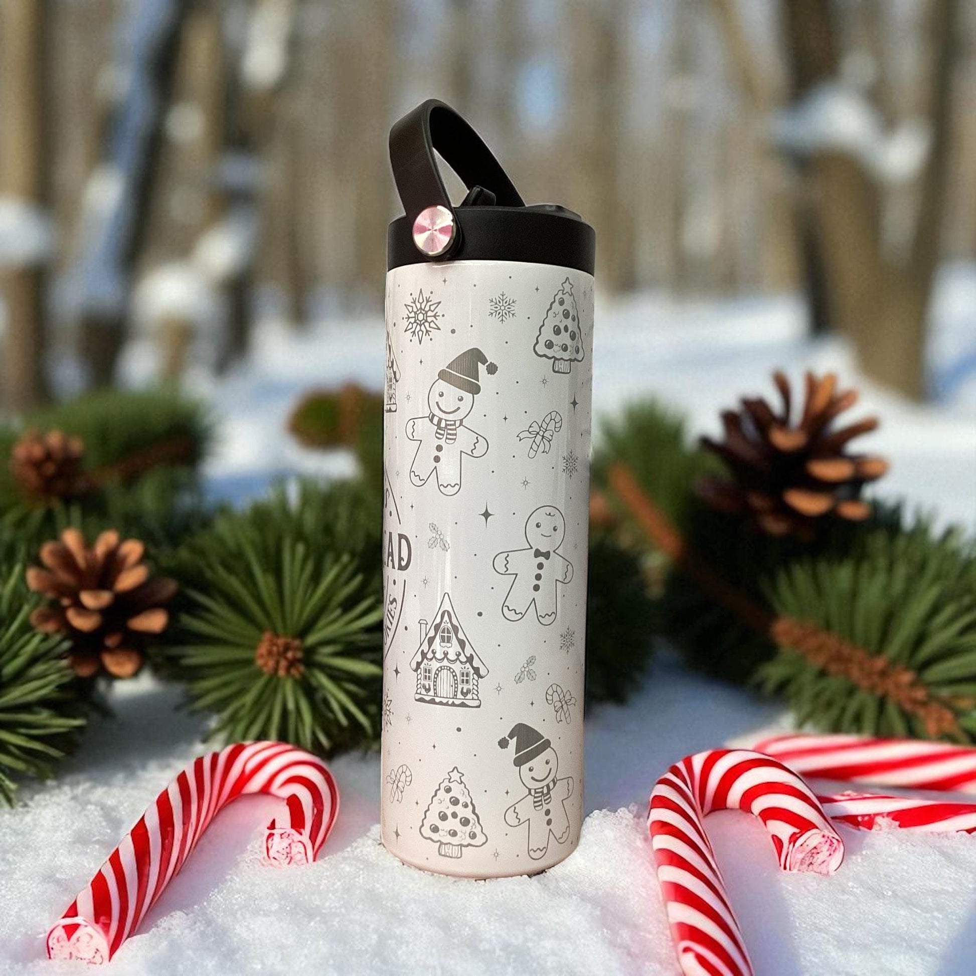 Laser Engraved Gingerbread Christmas Tumbler: 20 oz Stainless Steel