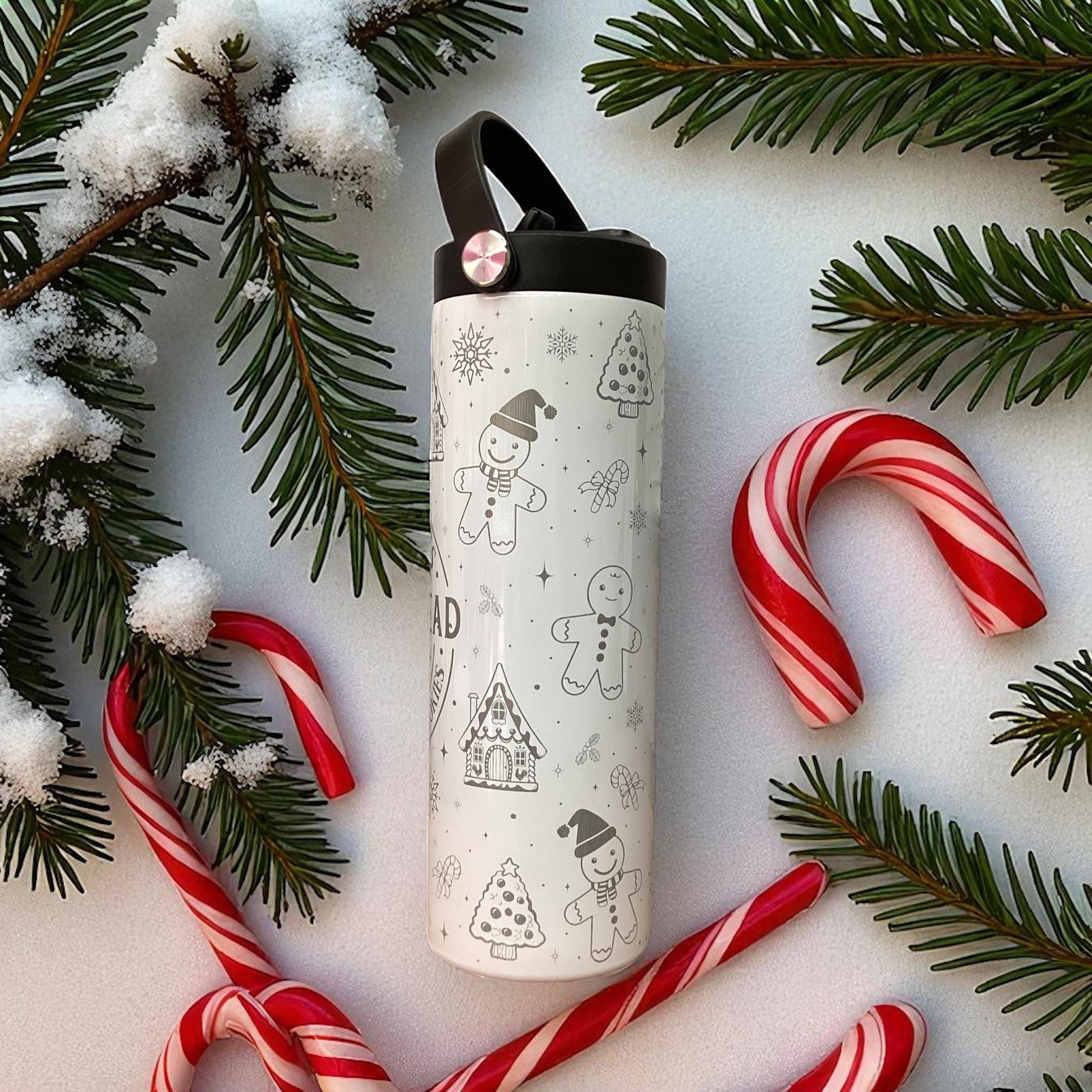 Laser Engraved Gingerbread Christmas Tumbler: 20 oz Stainless Steel