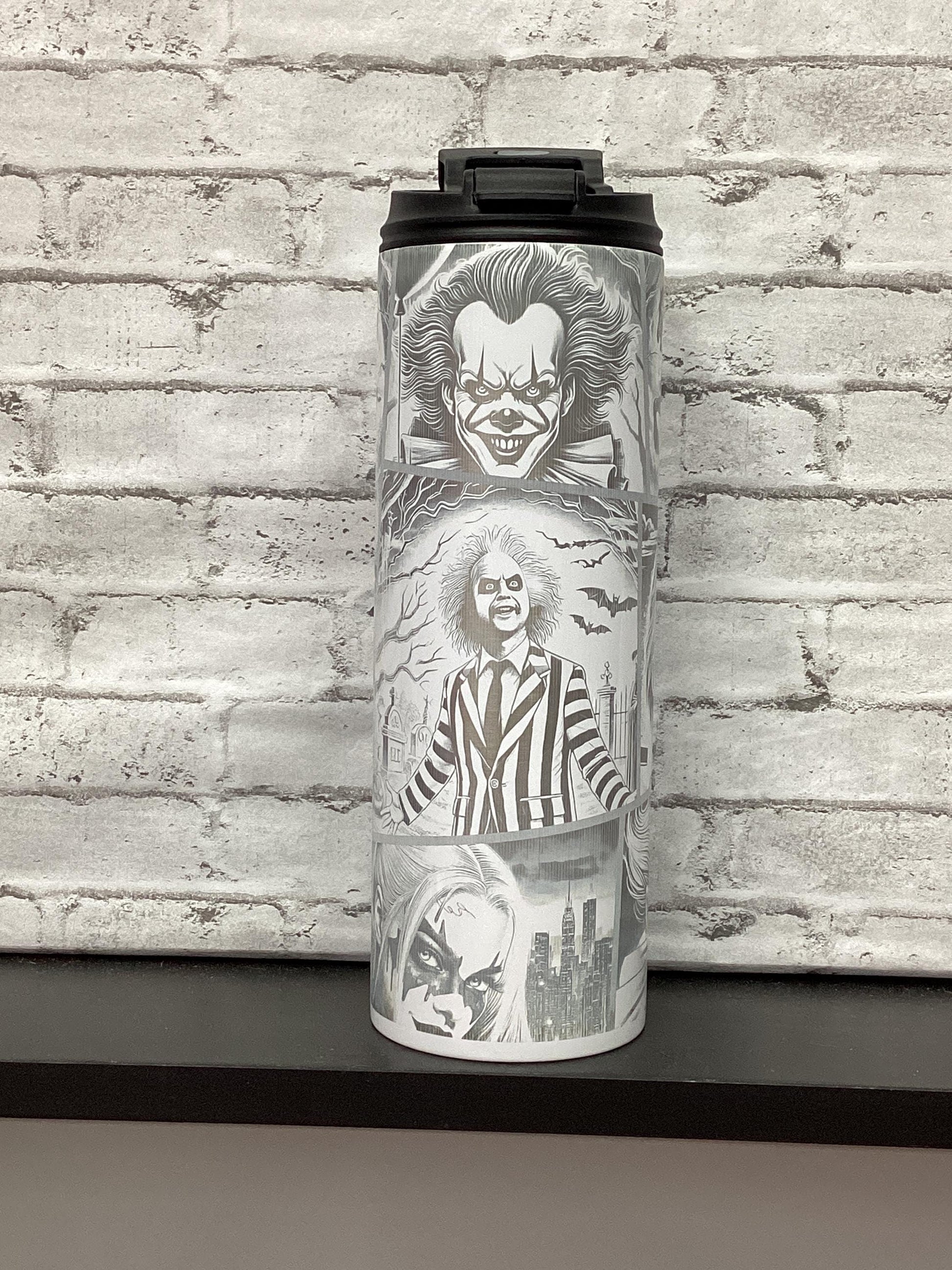 Halloween 20oz tumbler laser engraved with different characters