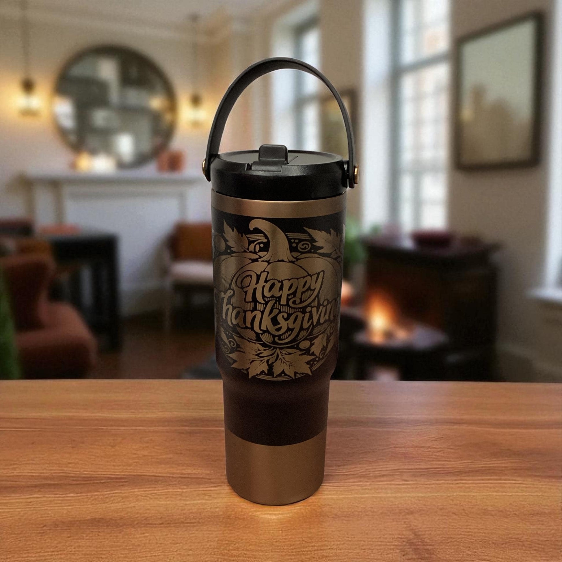Happy Thanksgiving 32 oz laser engraved tumbler, Thanksgiving pumpkin design