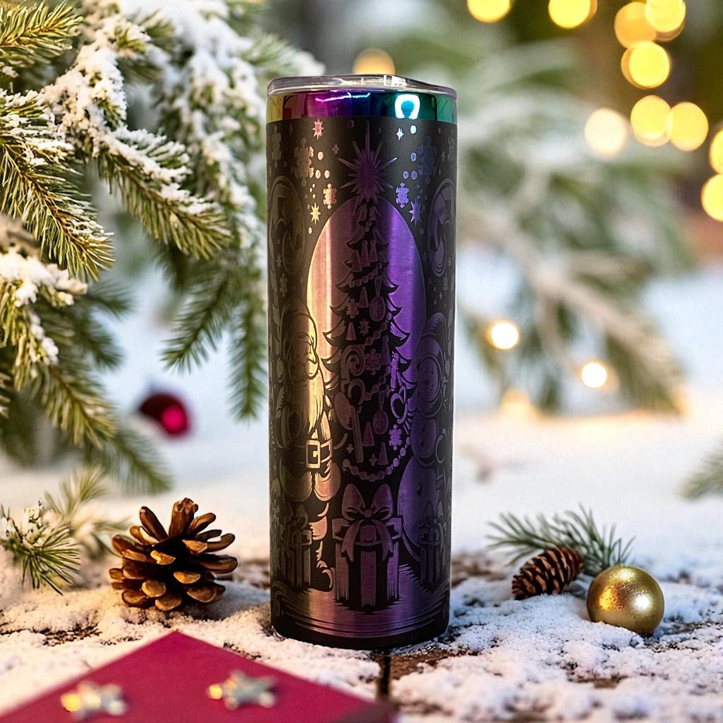 20oz Christmas Rainbow Laser Engraved Tumbler