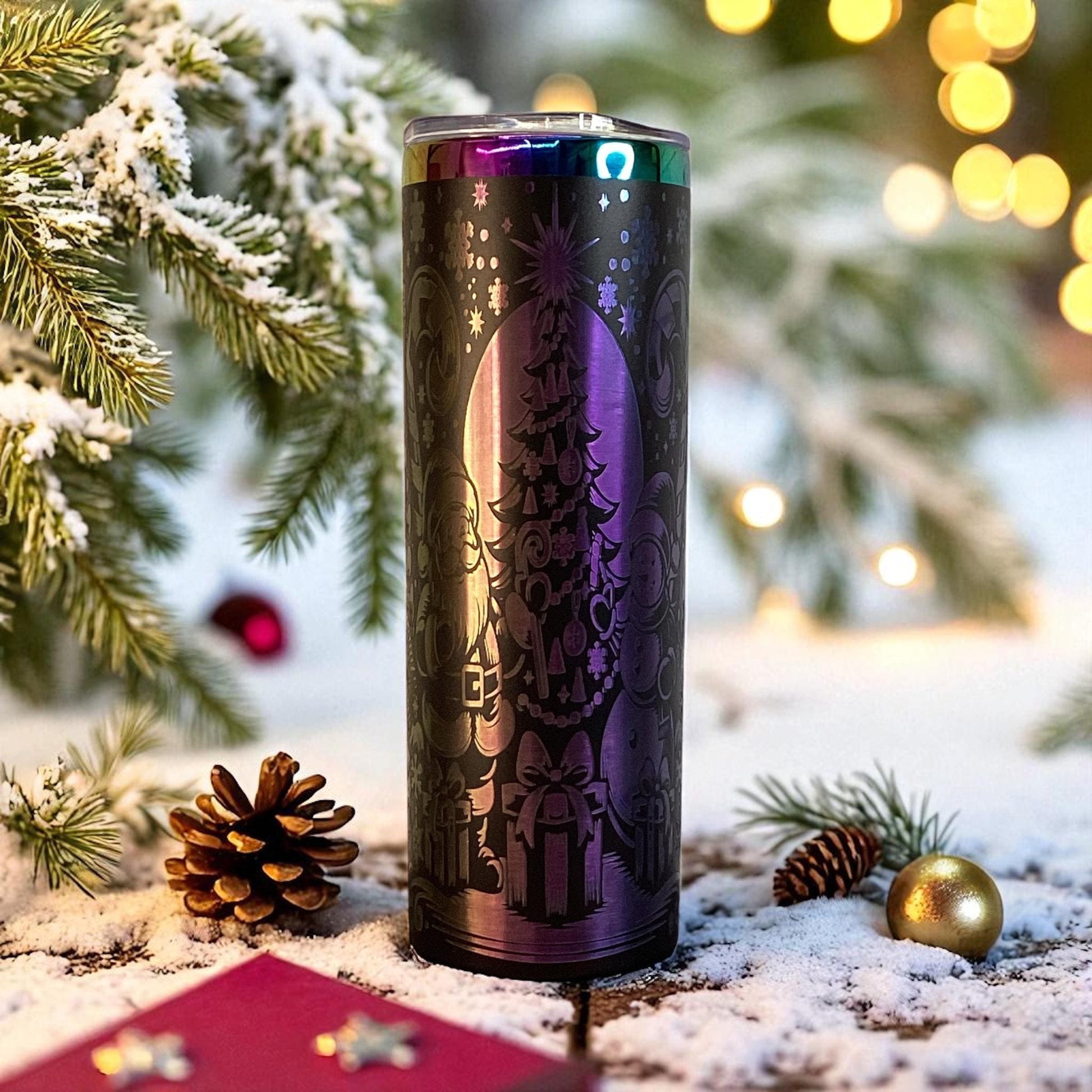 20oz Christmas Rainbow Laser Engraved Tumbler