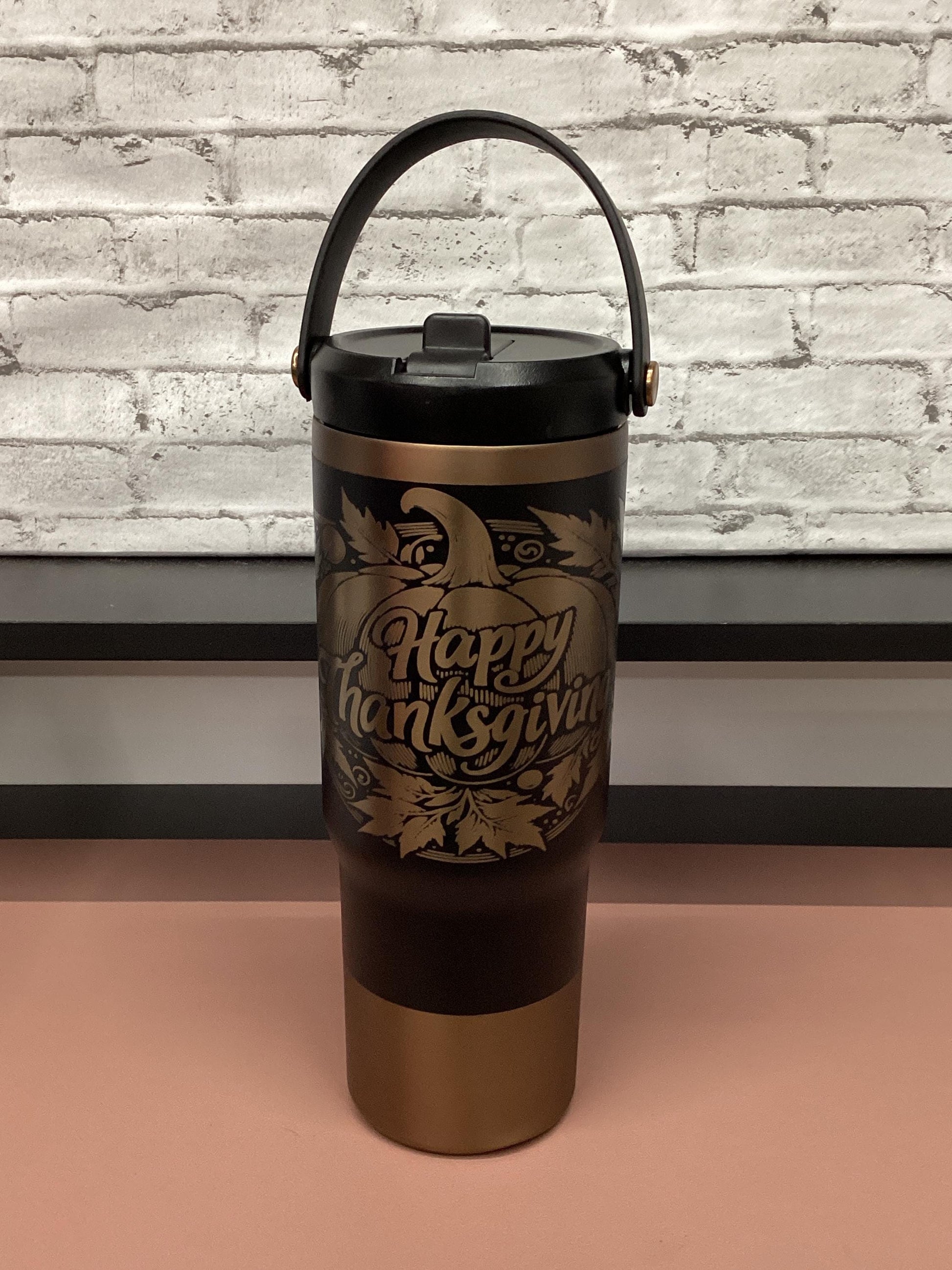 Happy Thanksgiving 32 oz laser engraved tumbler, Thanksgiving pumpkin design