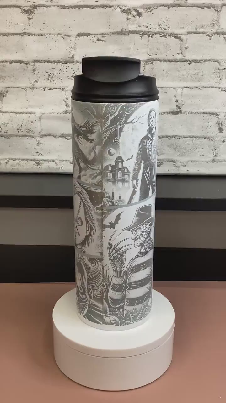 Halloween 20oz tumbler laser engraved with different characters