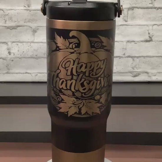 Happy Thanksgiving 32 oz laser engraved tumbler, Thanksgiving pumpkin design