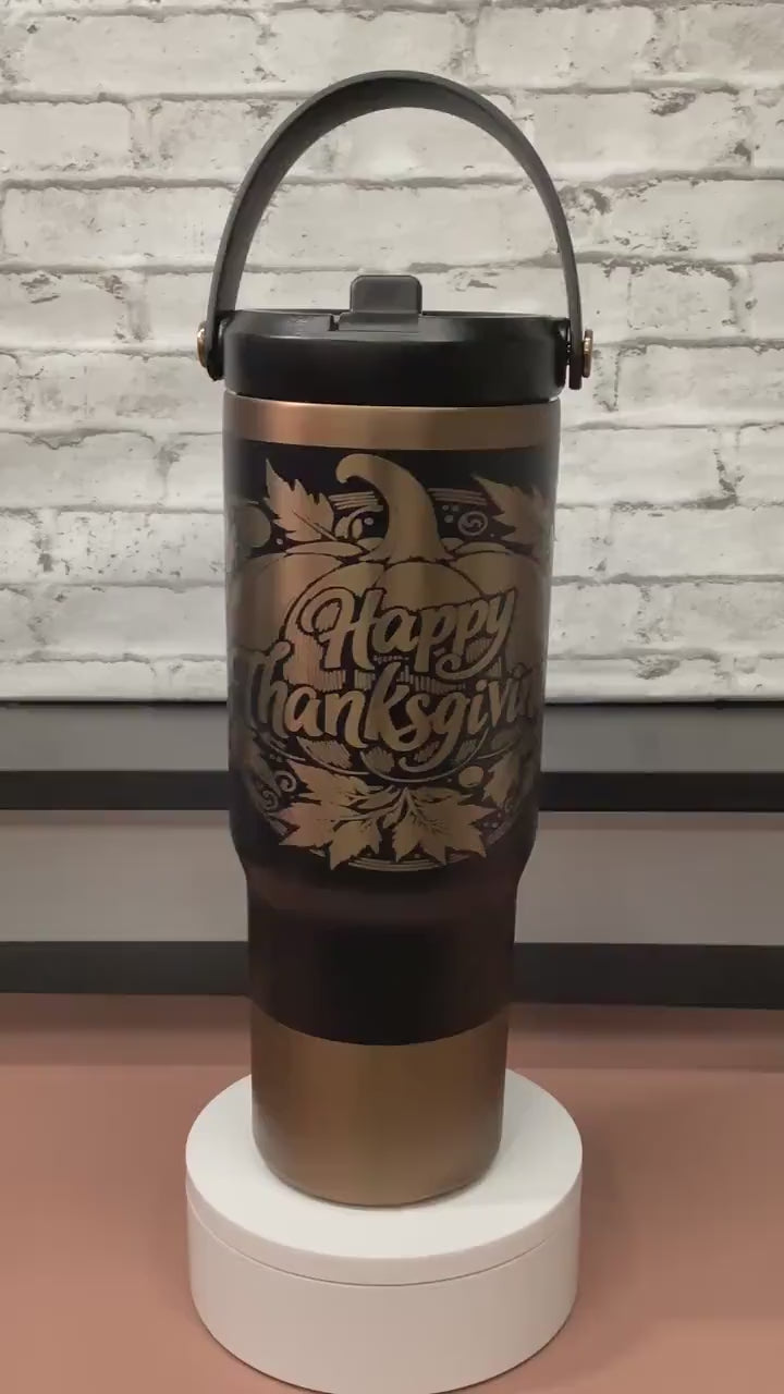 Happy Thanksgiving 32 oz laser engraved tumbler, Thanksgiving pumpkin design