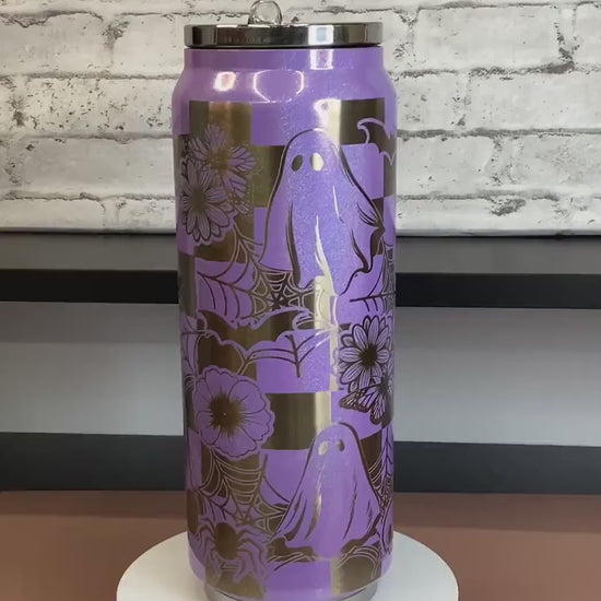 Laser Engraved Halloween Tumbler: Purple Shimmer Stainless Steel 17oz