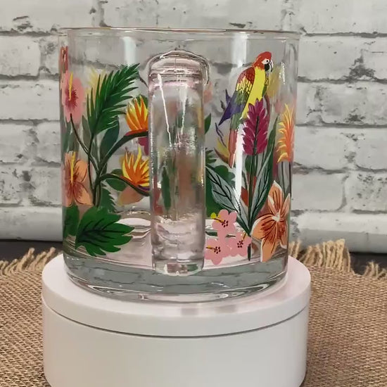 Hand Painted Clear Glass Mug: 20 oz Acrylic Art